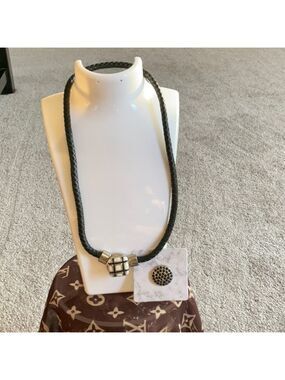 Black Leather Necklace with Two Charms